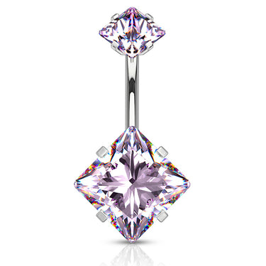 Internally Threaded Square Prong Set Belly Bar - Fixed (non-dangle) Belly Bar. Navel Rings Australia.
