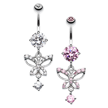 Runaway Glamour Butterfly Belly Bar - Dangling Belly Ring. Navel Rings Australia.