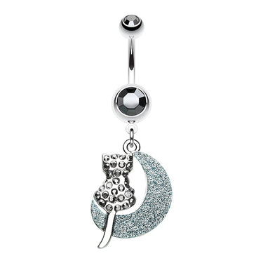 Moonlight Kitty Belly Ring - Dangling Belly Ring. Navel Rings Australia.