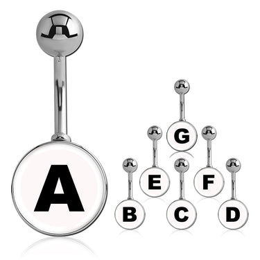 Printed Alphabet Letter Initial Belly Bars - Basic Curved Barbell. Navel Rings Australia.