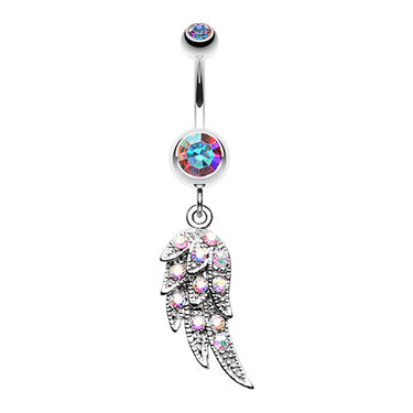 Angelic Wing Navel Piercing Bar - Dangling Belly Ring. Navel Rings Australia.