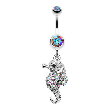 Glittered Baby Seahorse Belly Bar - Dangling Belly Ring. Navel Rings Australia.