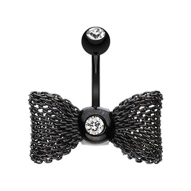 Metallic Mesh Bow Belly Rings - Fixed (non-dangle) Belly Bar. Navel Rings Australia.