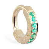 TummyToys® 14k Solid Yellow Gold Emerald Paved Sleeper - TummyToys® Patented Clasp. Navel Rings Australia.