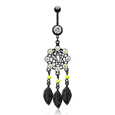 Daisy Field Dream Catcher Belly Piercing - Dangling Belly Ring. Navel Rings Australia.