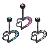 Sassy Duo Heart Navel Bar - Fixed (non-dangle) Belly Bar. Navel Rings Australia.