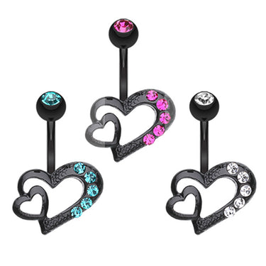 Sassy Duo Heart Navel Bar - Fixed (non-dangle) Belly Bar. Navel Rings Australia.
