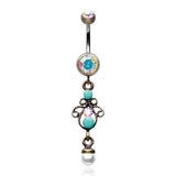Turquoise Brass Burnish Navel Piercing Bar - Dangling Belly Ring. Navel Rings Australia.