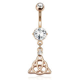 Celtic Knot Navel Ring with Rose Gold Plating - Dangling Belly Ring. Navel Rings Australia.
