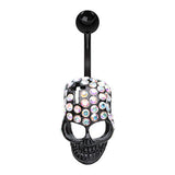 Hardcore Jeweled Blackline Skull - Fixed (non-dangle) Belly Bar. Navel Rings Australia.