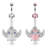 Cute Cats Eye Owl Belly Ring - Dangling Belly Ring. Navel Rings Australia.