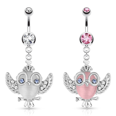 Cute Cats Eye Owl Belly Ring - Dangling Belly Ring. Navel Rings Australia.