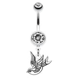 Yogi Freedom Bird Dangle Belly Button Bar - Dangling Belly Ring. Navel Rings Australia.