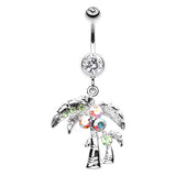 Cancun Palm Oasis Belly Bar - Dangling Belly Ring. Navel Rings Australia.