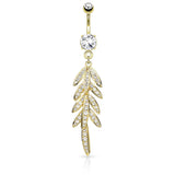 Autumn Falls Petiole Navel Bar with Gold Plating - Dangling Belly Ring. Navel Rings Australia.
