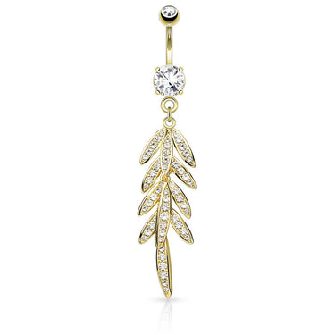 Autumn Falls Petiole Navel Bar with Gold Plating - Dangling Belly Ring. Navel Rings Australia.