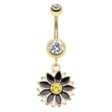Golden Midnight Daisy Belly Piercing - Dangling Belly Ring. Navel Rings Australia.