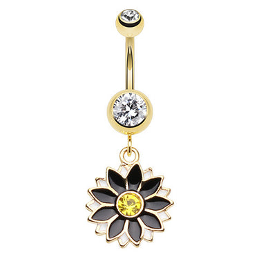 Golden Midnight Daisy Belly Piercing - Dangling Belly Ring. Navel Rings Australia.