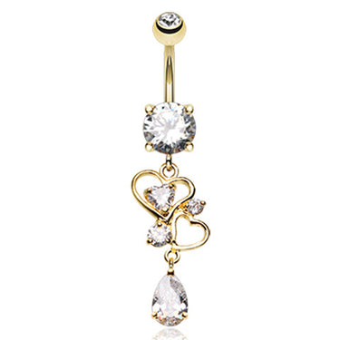 Le Love Lure Gold Navel Piercing Bar - Dangling Belly Ring. Navel Rings Australia.
