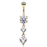 Dixi Crystal Heart Belly Ring in Gold - Dangling Belly Ring. Navel Rings Australia.