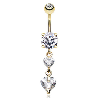 Dixi Crystal Heart Belly Ring in Gold - Dangling Belly Ring. Navel Rings Australia.