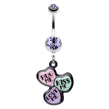 Hug Kiss Love Candy Navel Bar - Dangling Belly Ring. Navel Rings Australia.