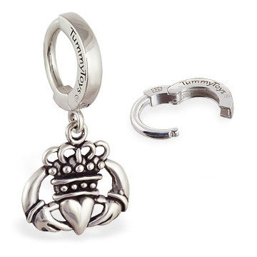 Solid 925 Snap Lock Sleeper Belly Ring with Irish Claddagh