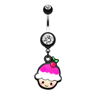 Kawaii Cherry Cupcake Belly Bar - Dangling Belly Ring. Navel Rings Australia.