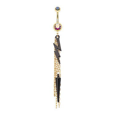 Tasseled Lightning Bolt Belly Dangle - Dangling Belly Ring. Navel Rings Australia.