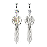 Paved Circle Chandelier Belly Bar - Dangling Belly Ring. Navel Rings Australia.