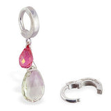 TummyToys® Pink Topaz and Green Quartz Navel Bar - TummyToys® Patented Clasp. Navel Rings Australia.