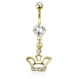 Like a Queen Navel Bar with Gold Plating - Dangling Belly Ring. Navel Rings Australia.