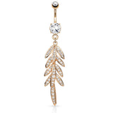 Autumn Falls Petiole Navel Bar with Rose Gold Plating - Dangling Belly Ring. Navel Rings Australia.