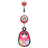 Russian Nesting Doll Navel Bar - Dangling Belly Ring. Navel Rings Australia.