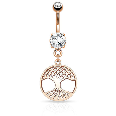 Rose Gold Tree of Life Belly Piercings - Dangling Belly Ring. Navel Rings Australia.