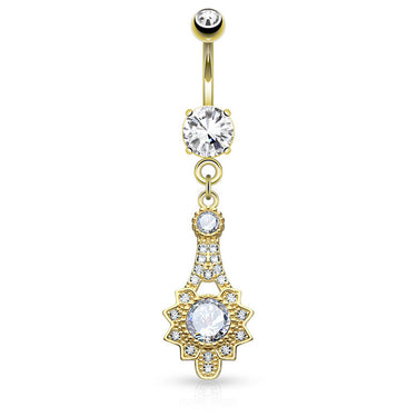 Tribal Solar Deity Belly Bar with Gold Plating - Dangling Belly Ring. Navel Rings Australia.