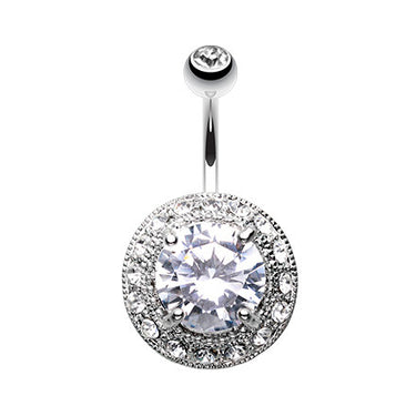 Majestic Clear Gem Belly Piercing Ring - Fixed (non-dangle) Belly Bar. Navel Rings Australia.