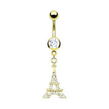 Eiffel Tower Dangling Belly Ring with Gold Plating - Dangling Belly Ring. Navel Rings Australia.