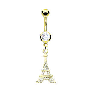Eiffel Tower Dangling Belly Ring with Gold Plating - Dangling Belly Ring. Navel Rings Australia.