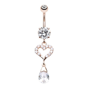 Enchanting Heart Belly Bar with Rose Gold Plating - Dangling Belly Ring. Navel Rings Australia.