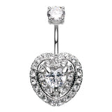 Steel Royal Jeweled Heart Navel Ring - Fixed (non-dangle) Belly Bar. Navel Rings Australia.