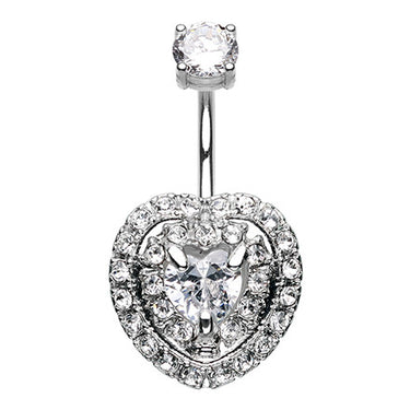 Steel Royal Jeweled Heart Navel Ring - Fixed (non-dangle) Belly Bar. Navel Rings Australia.