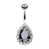 Grande Black Paved Teardrop Navel Ring - Fixed (non-dangle) Belly Bar. Navel Rings Australia.