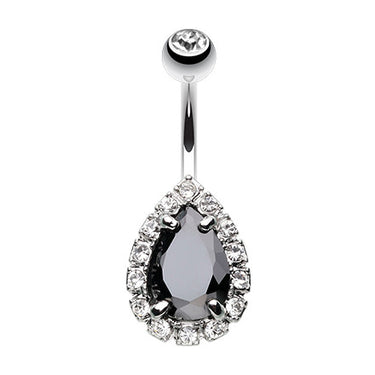 Grande Black Paved Teardrop Navel Ring - Fixed (non-dangle) Belly Bar. Navel Rings Australia.