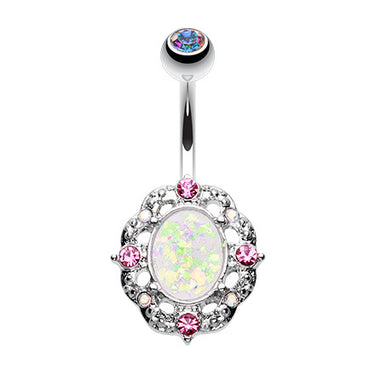 Vintage Opal Belly Piercing - Fixed (non-dangle) Belly Bar. Navel Rings Australia.