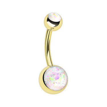 Gold Opal Gleam Classique Belly Ring - Basic Curved Barbell. Navel Rings Australia.