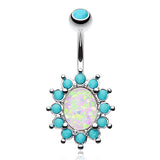 Timeless Turquoise Opale Belly Button Ring - Fixed (non-dangle) Belly Bar. Navel Rings Australia.