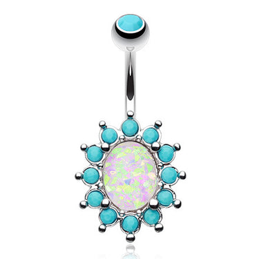 Timeless Turquoise Opale Belly Button Ring - Fixed (non-dangle) Belly Bar. Navel Rings Australia.