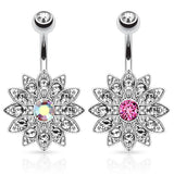 Steel Vintage Antique Flower Burst - Fixed (non-dangle) Belly Bar. Navel Rings Australia.