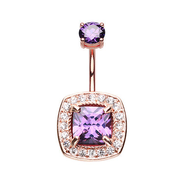 Rose Gold Violet Jewel Belly Piercing - Fixed (non-dangle) Belly Bar. Navel Rings Australia.